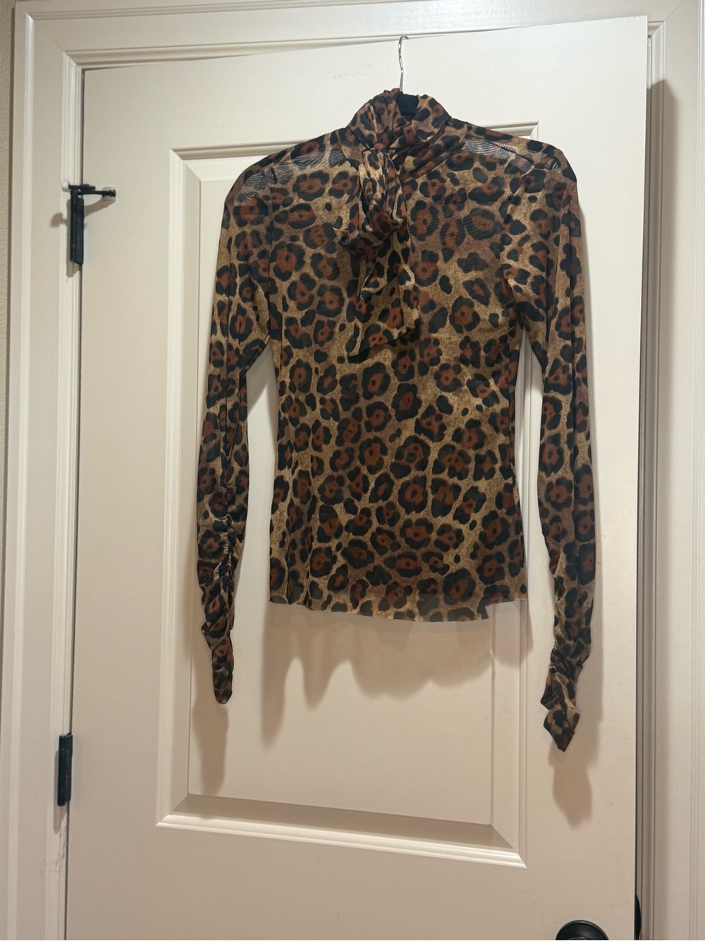 AFRM Leopard Tie-Neck Long Sleeve Top - Brown and Black